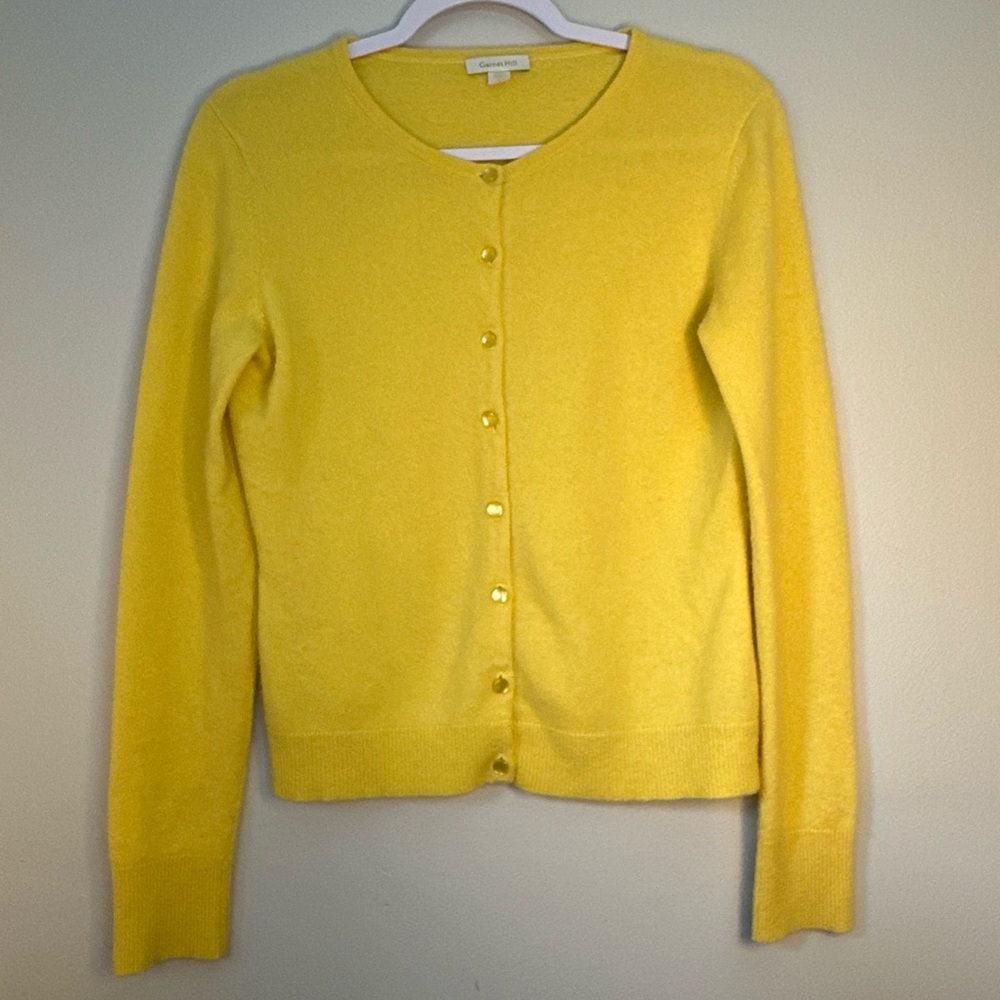 Garnet Hill Essential Cashmere Retro Cardigan Goldenrod Heather Yellow